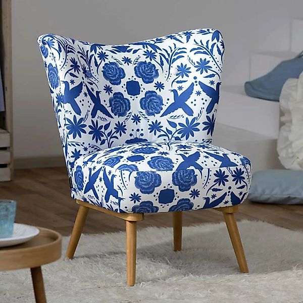 Sessel mit Blumenmuster in Blau und Weiß Made in Germany günstig online kaufen