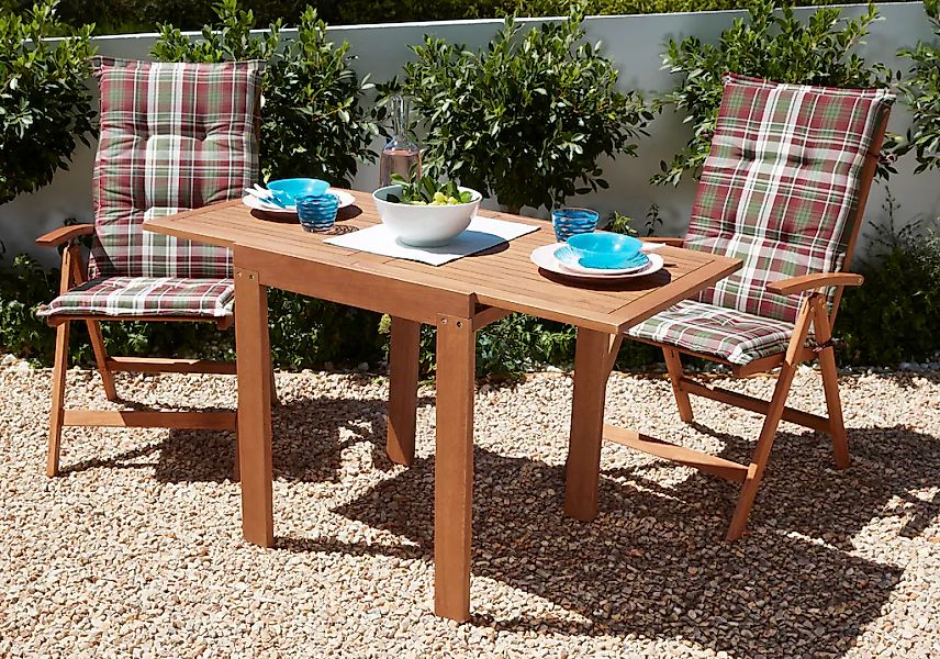 MERXX Balkonset "Borkum" 2x Klappsessel, inkl. Kissen, 1x Balkonausziehtisc günstig online kaufen