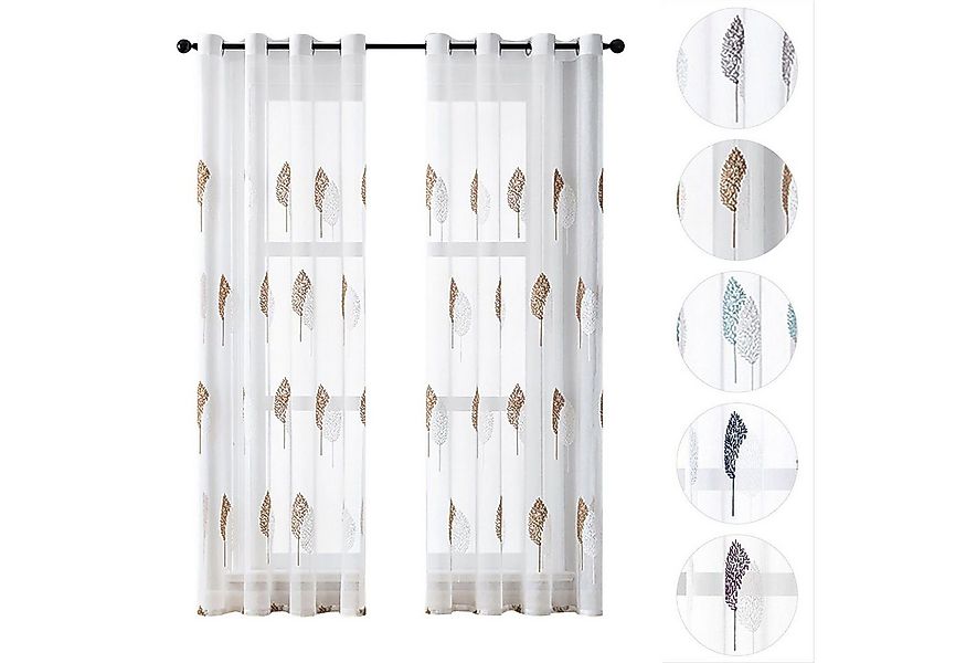 BYSURE Vorhang (2 St), Ösen, transparent, Polyester, Blätter Muster, Sticke günstig online kaufen