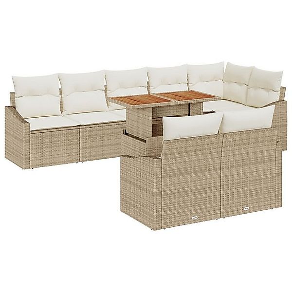 vidaXL Loungesofa 9-teiliges Garten Essset mit Kissen Beige Poly Rattan, 9 günstig online kaufen
