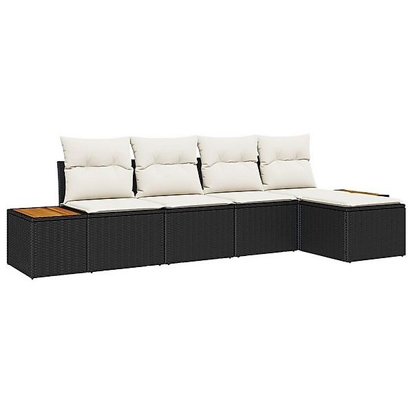 vidaXL Loungesofa 5-teiliges Garten-Sofa-Set mit Kissen Schwarz Poly-Rattan günstig online kaufen