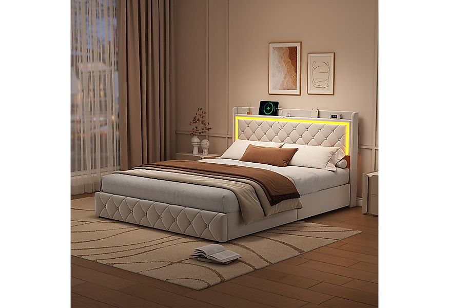 Furnishings Home Polsterbett Stauraumbett Doppelbett LED, Samtstoff (1-tlg) günstig online kaufen
