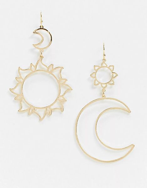 ASOS DESIGN – Goldfarbige Ohrringe mit ausgechnittenem Mond und Sonne günstig online kaufen