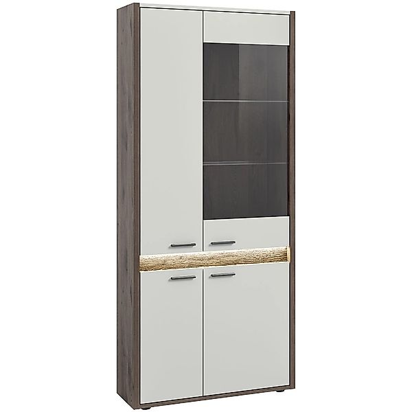 ebuy24 Falcona Vitrinenschrank 4 Türen inkl LED Beleuchtung Hellgrau günstig online kaufen