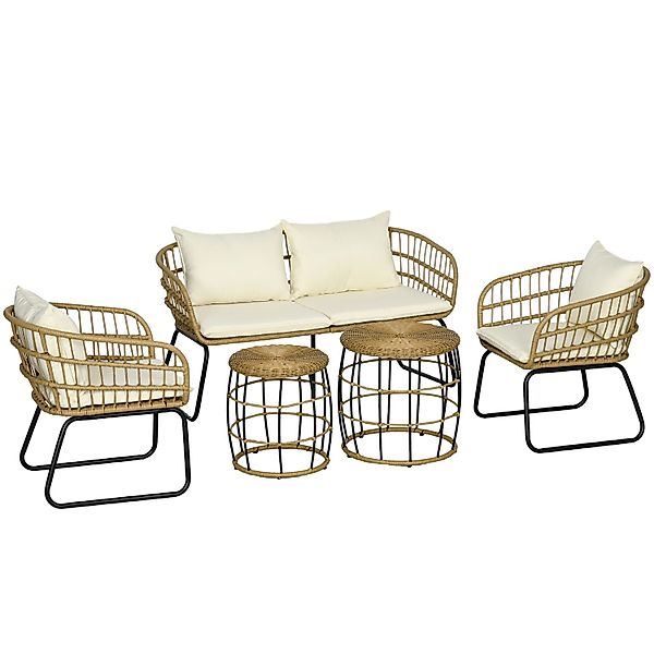 Outsunny 5 Tlg. Rattan Gartenmöbel-Set mit Kissen günstig online kaufen