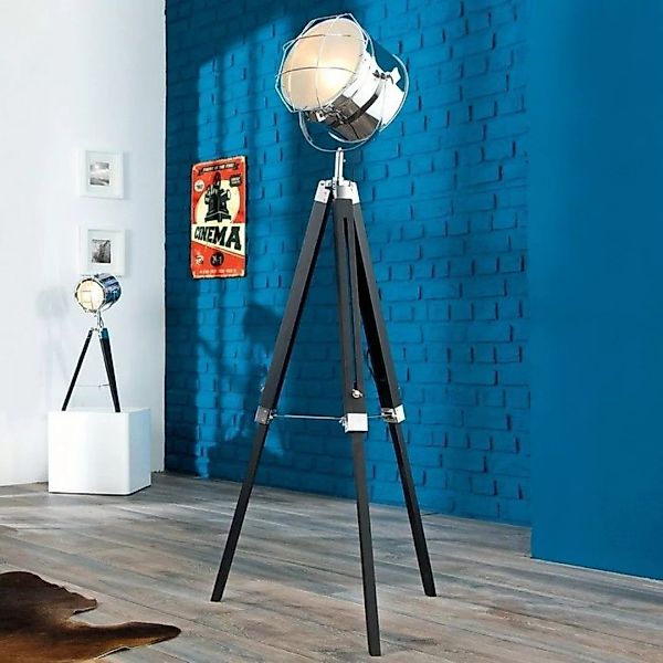 Stehlampe STUDIO Schwarz und Chrom mit Gestell aus Holz 110-150cm H?he günstig online kaufen