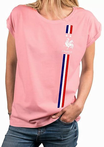 MAKAYA Print-Shirt Damen Kurzarmshirt Baumwolle Frankreich Fahne Flagge Tri günstig online kaufen