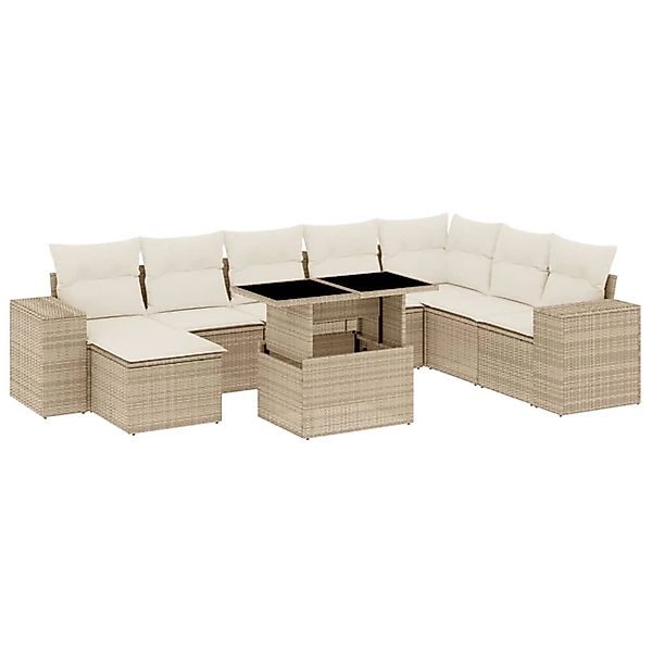vidaXL 9-Tlg Garten-Sofagarnitur mit Kissen Beige Poly Rattan 3269358 günstig online kaufen