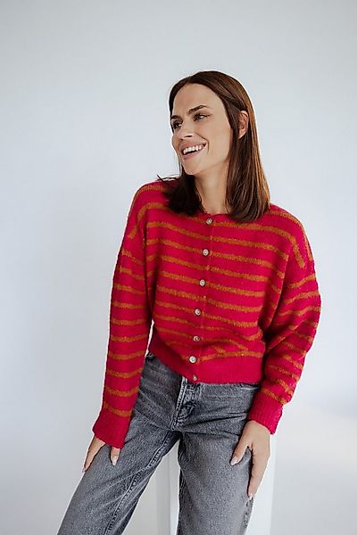 von Herzen Strickjacke Cardigan mit Streifen - Knopfleiste - Fuchsia/Senfge günstig online kaufen