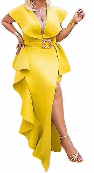 ZWY Dirndl Unregelmäßiges Damenkleid mit V-Ausschnitt und angenähtem Gürtel günstig online kaufen