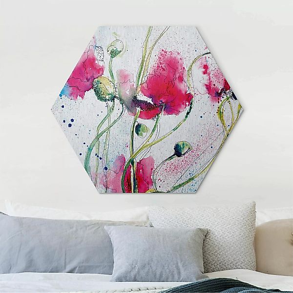 Hexagon-Alu-Dibond Bild Blumen Painted Poppies günstig online kaufen