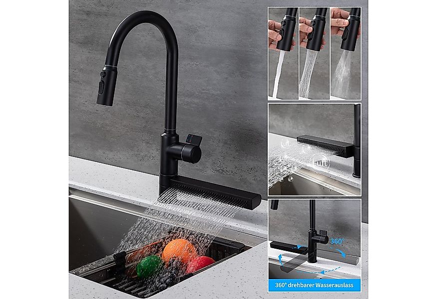 HOMELODY Küchenarmatur schwarz Küchenarmatur ausziehbar 360°-Drehung & 720° günstig online kaufen