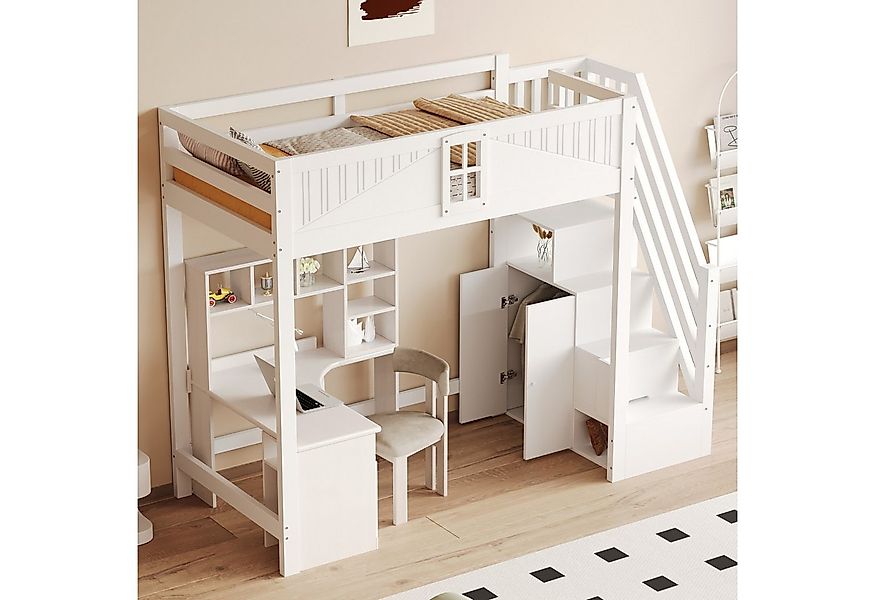 Odikalo Kinderbett Hochbett Bettgestell Massivholz 90x200 mit Stauraum (Mas günstig online kaufen