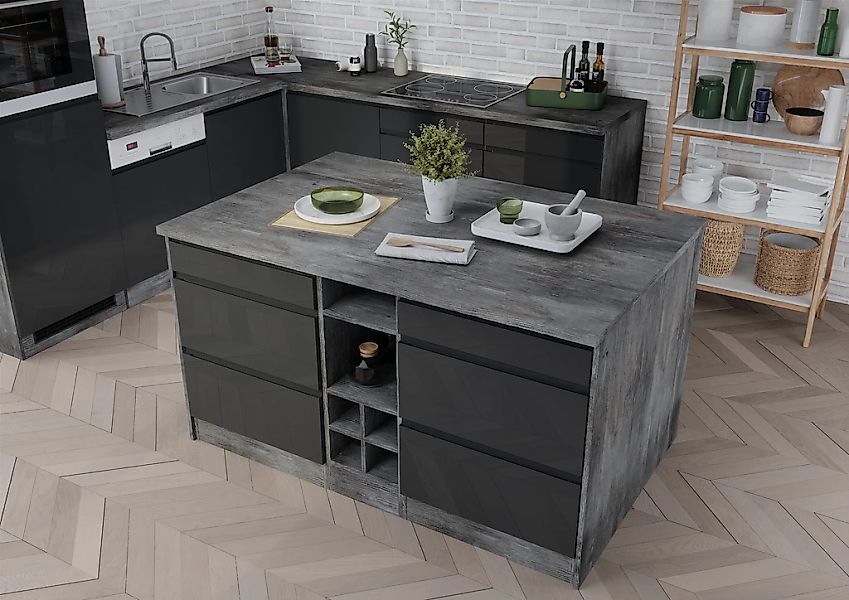 KOCHSTATION Kücheninsel »KS-Virginia« Breite 153 cm, MDF-Fronten, Flaschenr günstig online kaufen