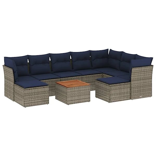 vidaXL 10-Tlg Gartensofa-Set mit Kissen Grau Polyrattan 3256299 günstig online kaufen