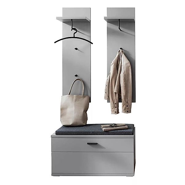 Garderoben-Set 3-teilig mit Sitzkissen und 2 Garderobenpaneelen, grau, mode günstig online kaufen