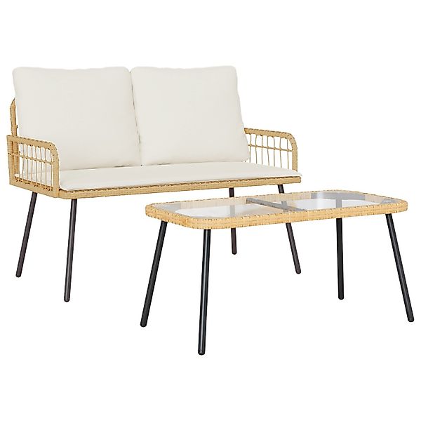 vidaXL 2-tlg Garten-Essgruppe mit Kissen Natur Poly Rattan 3328647 günstig online kaufen