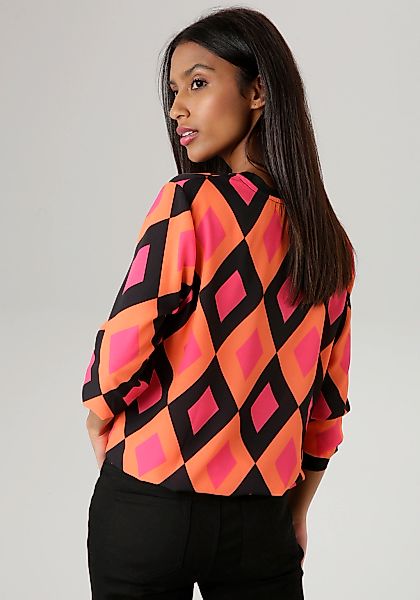 Aniston SELECTED Shirtbluse mit unifarbenen Bündchen günstig online kaufen