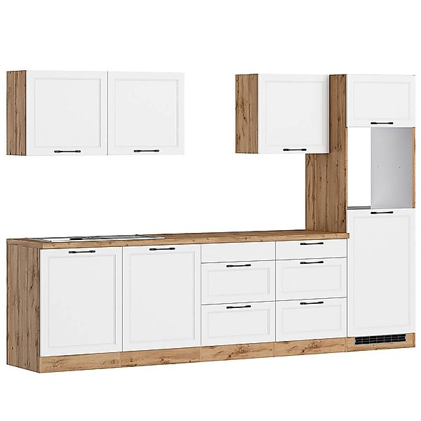 Küchenzeile 300 cm in weiß und Eiche, Arbeitsplatte in Eiche, MONTERREY-03 günstig online kaufen