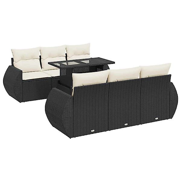 vidaXL 7-Tlg Garten-Sofagarnitur mit Kissen Schwarz Poly Rattan 3326577 günstig online kaufen