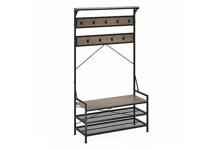 COSTWAY Kleiderständer, mit Sitzbank, Schuhregal mit Garderobe, 11 Haken 18 günstig online kaufen