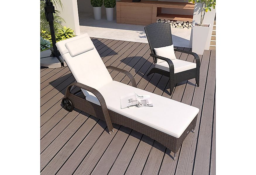 Outsunny Gartenliege mit 5-Fach verstellbarer Rücklehne, Polsterauflage, Ro günstig online kaufen