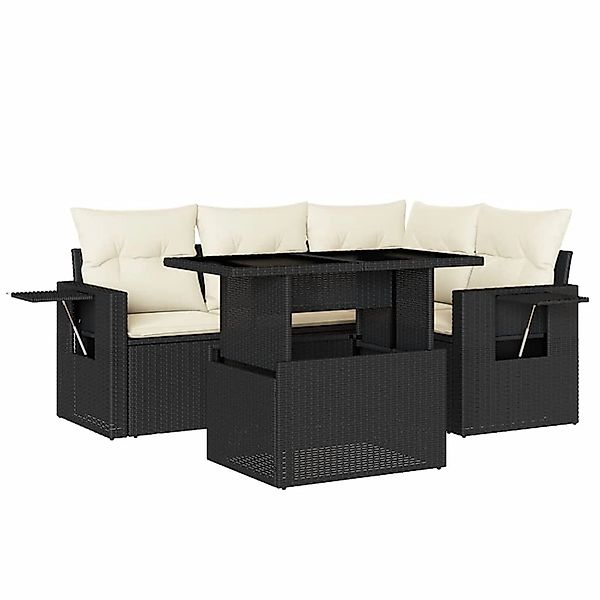 vidaXL 5-Tlg Garten-Sofagarnitur mit Kissen Schwarz Poly Rattan 3267876 günstig online kaufen