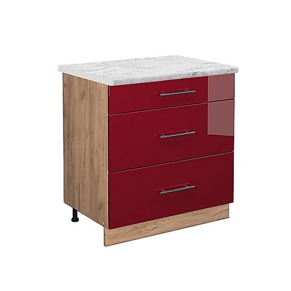 Vicco Küchenunterschrank Fame-Line Bordeaux Hochglanz/Goldkraft Eiche 80 cm günstig online kaufen