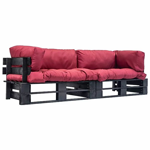 2-tlg. Garten-palettensofa-set Mit Roten Kissen Kiefernholz günstig online kaufen