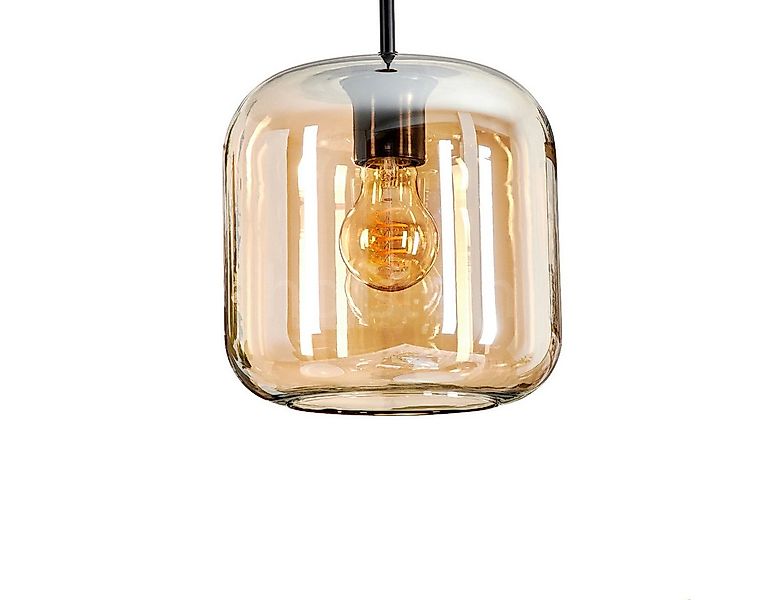 hofstein Hängeleuchte Hängelampe aus Metall/Glas in Schwarz/Bernsteinfarben günstig online kaufen