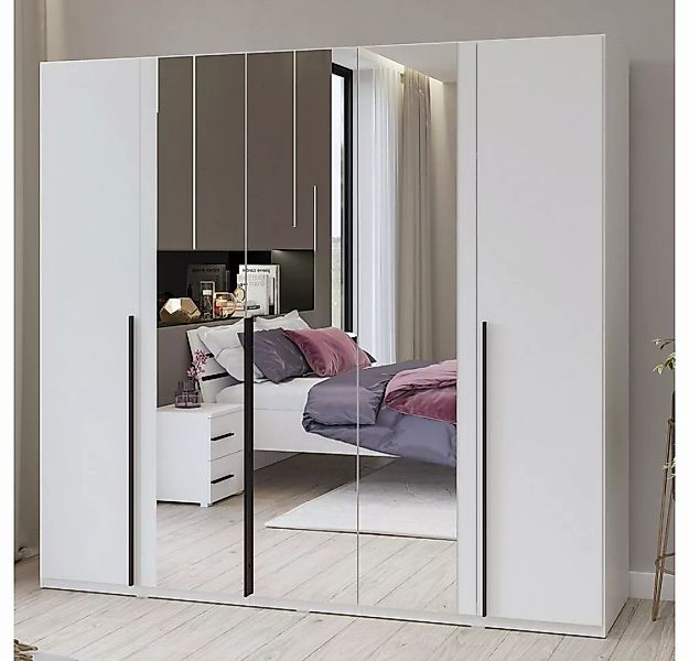 Lomadox Kleiderschrank VALLETTA-83 in weiß, 3 Spiegeltüren, ca. 225/210/59 günstig online kaufen