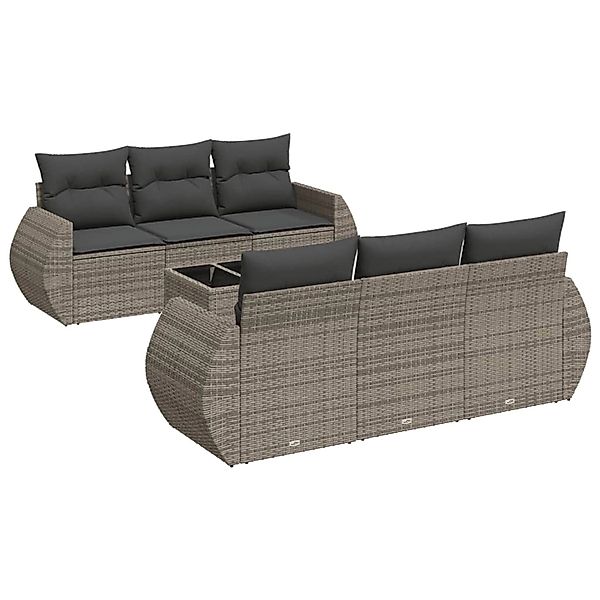vidaXL 7-Tlg Garten-Sofagarnitur mit Kissen Grau Poly Rattan 3253447 günstig online kaufen