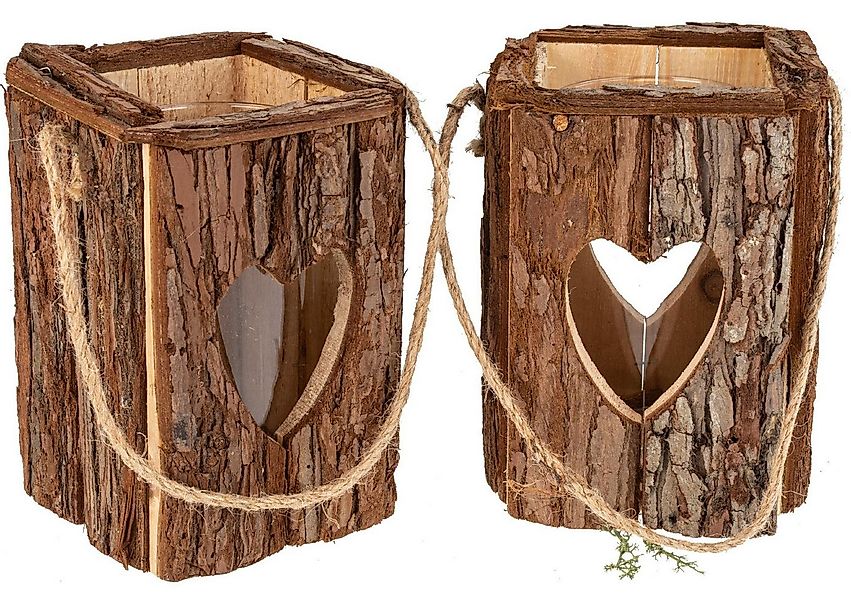Holz Frank Kerzenlaterne Rustikale Holzlaterne mit Rinde & Herz-Ausschnitt günstig online kaufen