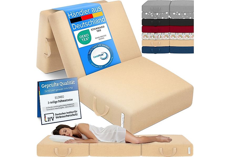 Klappmatratze 3-teilig, Gästematratze mit extra dickem Schaumstoff, ELONEO, günstig online kaufen