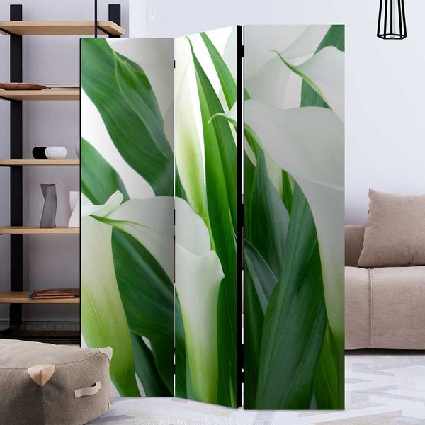 Fotoprint Paravent in Weiß und Grün Callablüten Motiv günstig online kaufen