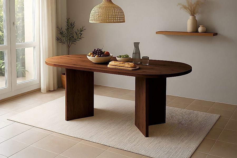SAM® Esstisch Leandro, massives Akazienholz, ovale Tischplatte, V-Form günstig online kaufen
