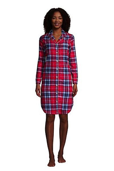 Flanell-Nachthemd mit Taschen, Damen, Größe: L Normal, Rot, Baumwolle, by L günstig online kaufen