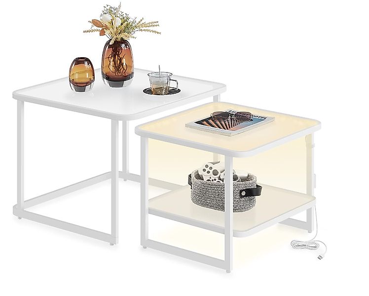 VASAGLE Couchtisch, 2er-Set mit LED-Beleuchtung, quadratischer günstig online kaufen