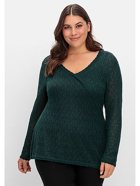 Sheego V-Ausschnitt-Pullover Große Größen aus Ajourstrick, günstig online kaufen