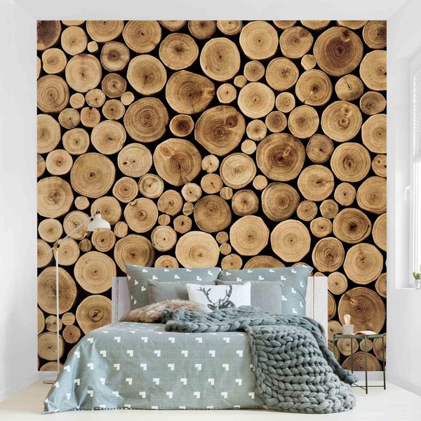 Bilderdepot24 Vliestapete Holzoptik Homey Firewood Bäume günstig online kaufen