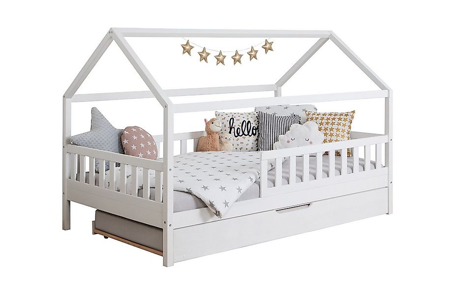 Ticaa Hausbett Kay mit Rausfallschutz und Zusatzbett aus Kiefer, Kinderbett günstig online kaufen