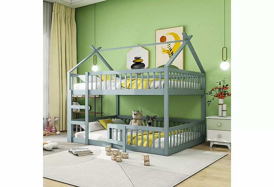 HAUSS SPLOE Etagenbett 140 x 200cm Kinderbett mit Treppe, Zaun Massivholzra günstig online kaufen