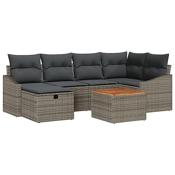 vidaXL Loungesofa 7 Teile Garten Sofa Set mit Kissen Grau Poly Rattan, 7 Te günstig online kaufen