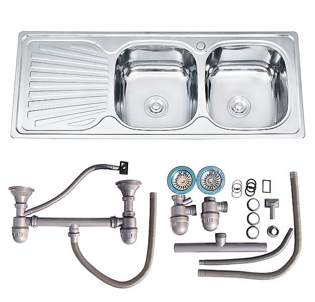 Melko Einbauspüle Küchenspüle Edelstahlspüle Einbauspüle 120CM Doppelspüle, günstig online kaufen