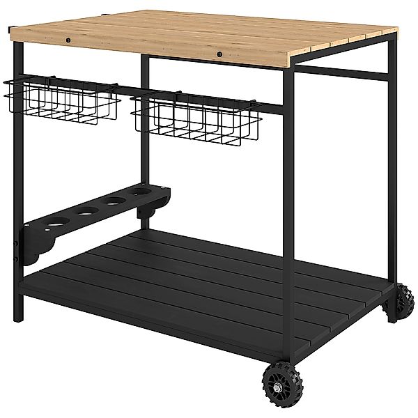 Outsunny Servierwagen Gartenrollwagen mit 2 Ebenen Barbecue Trolley mit Auf günstig online kaufen