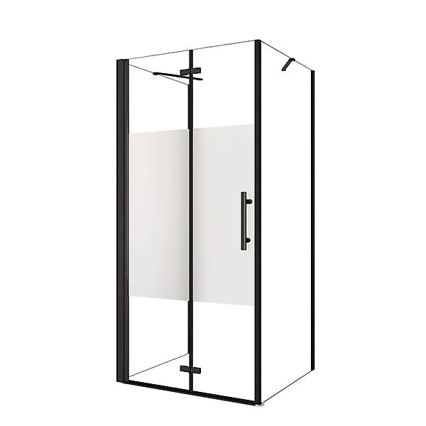 AICA U-Duschkabine Schwarz Teilsatiniert Falttür 80x195cm Duschtür Drehtür günstig online kaufen