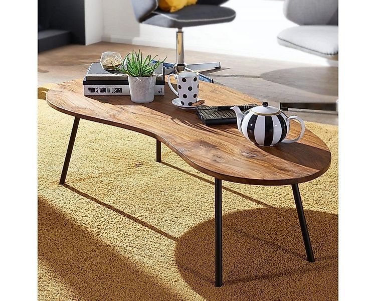 lovingHome® Couchtisch Design Couchtisch Nierenform mit Metallbeinen Massiv günstig online kaufen