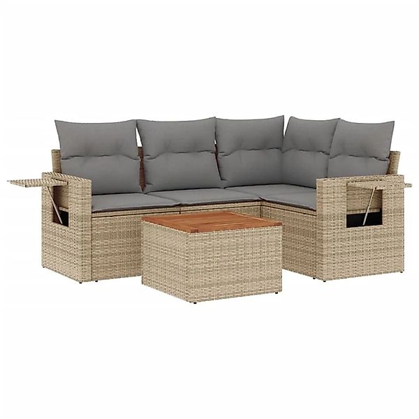 vidaXL 5-Tlg Garten-Sofagarnitur mit Kissen Beige Poly Rattan 3224547 günstig online kaufen