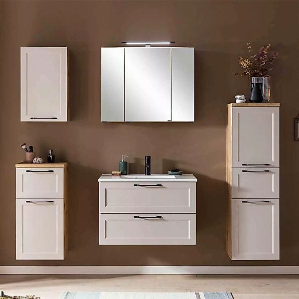 Badezimmermöbel Set Badmöbel Set mit LED Beleuchtung und Metallgriffen (fün günstig online kaufen