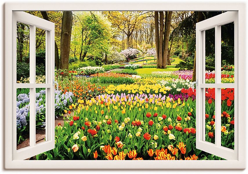 Artland Wandbild "Fensterblick Tulpen Garten Frühling" Fensterblick 1 Stk. günstig online kaufen